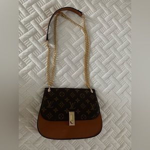 Louis V brown and tan canvas print purse.